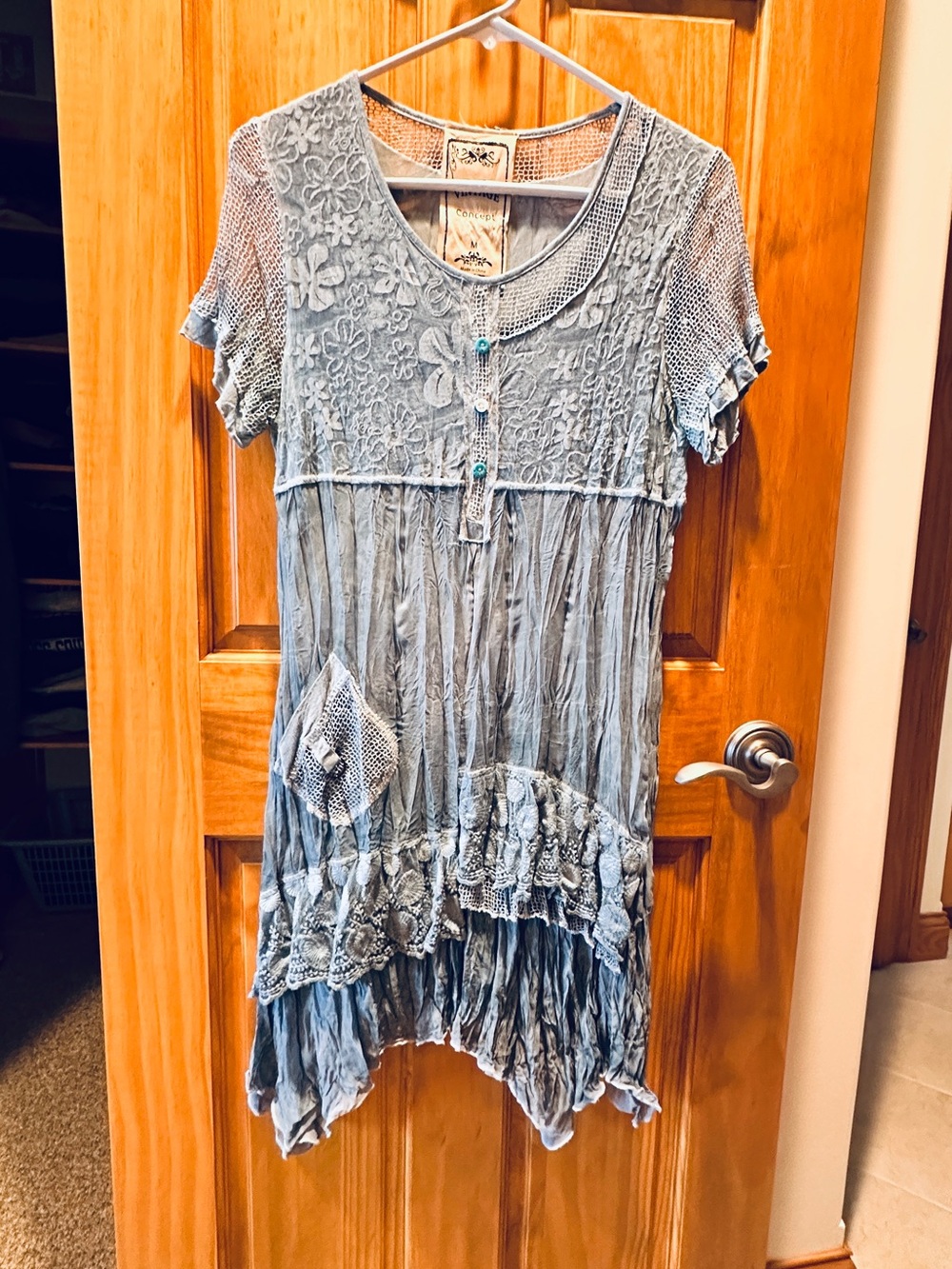 Vintage Light Blue Boho Lace Tunic
